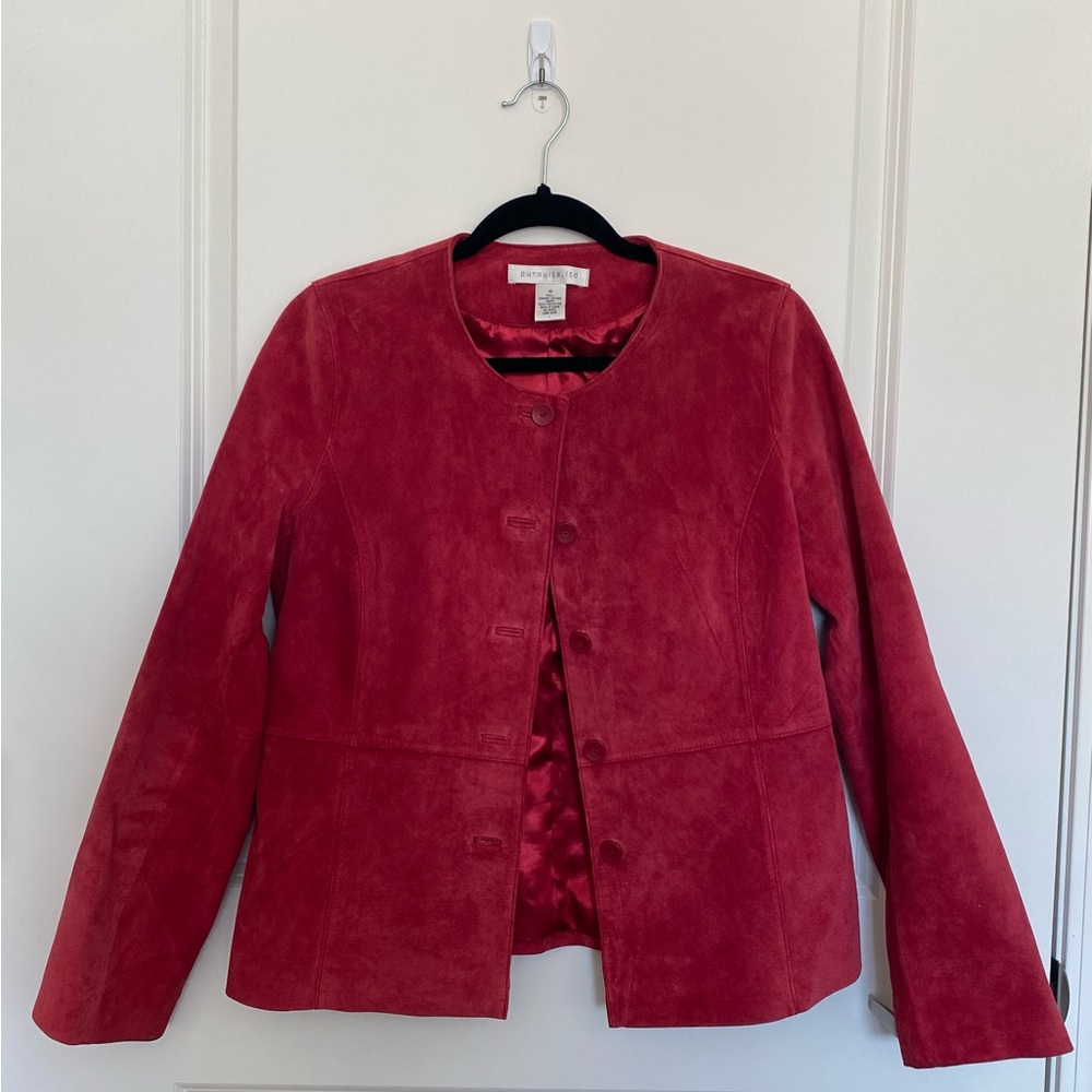 pursuits, ltd. Crimson Suede Round-Neck Button Jacket